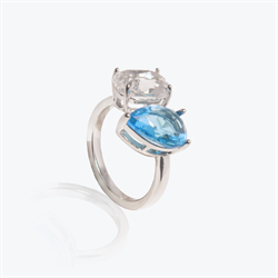 Кольцо с камнями голубого и прозрачного цвета - фото 4672